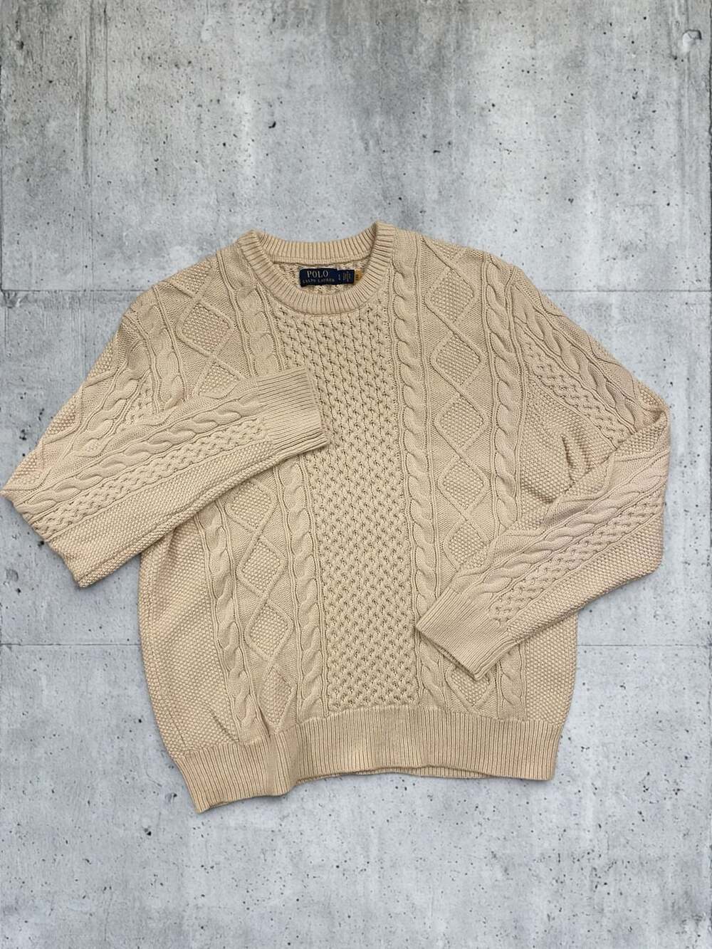 Polo Ralph Lauren Cable Knit Crewneck Sweater Size L Cream